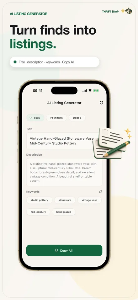 A generated listing title and description